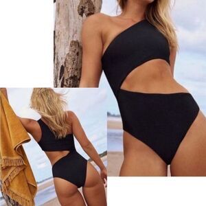 BEACH RIOT NWT Celine Cutout One-Shoulder One-Piece Swimsuit Black Small